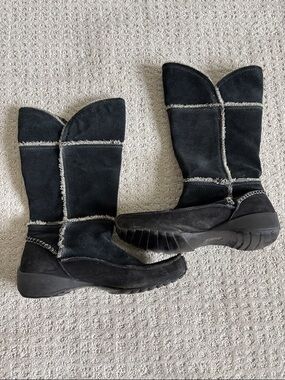 Sporto Black Suede Faux-Fur Trim Waterproof Winter Boots Women’s Size 8.5